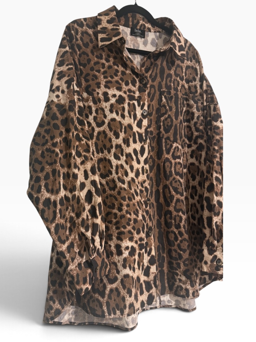 Dressed in LALA Soul Searching Ultra Oversized Button Up in Leopard Size S/M - Picture 6 of 10